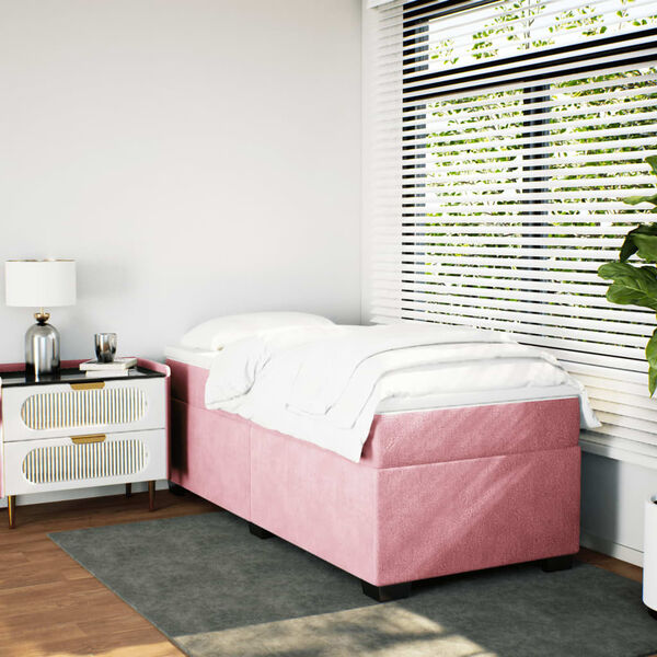 vidaXL Sommier &agrave; lattes de lit avec matelas Rose 100x200 cm Velours