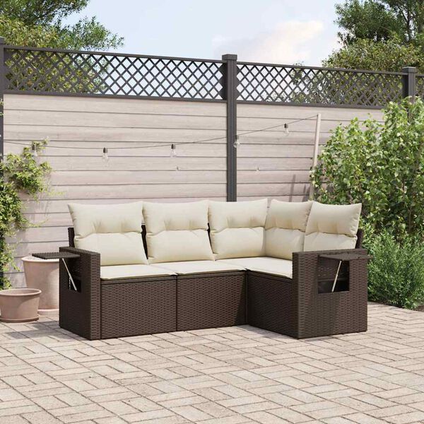 vidaXL Salon de jardin 4 pcs avec coussins marron r&eacute;sine tress&eacute;e