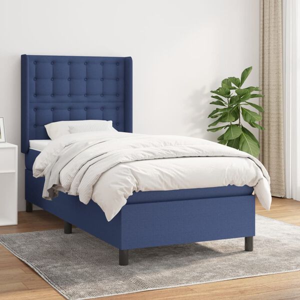 vidaXL Sommier &agrave; lattes de lit avec matelas Bleu 80x200 cm Tissu