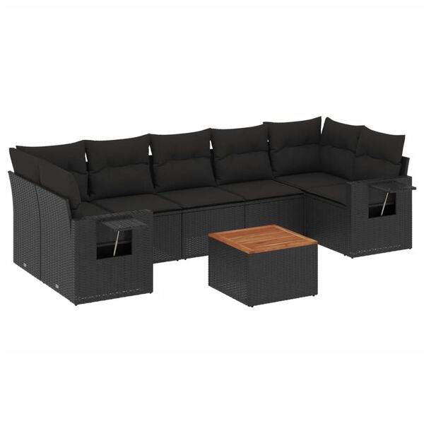 vidaXL Salon de jardin 8 pcs avec coussins noir r&eacute;sine tress&eacute;e