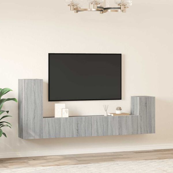 vidaXL Ensemble de meubles TV 4 pcs Sonoma gris Bois d'ing&eacute;nierie