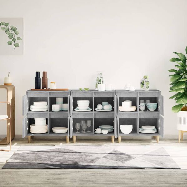 vidaXL Buffets 3 pcs gris b&eacute;ton 60x35x70 cm bois d'ing&eacute;nierie