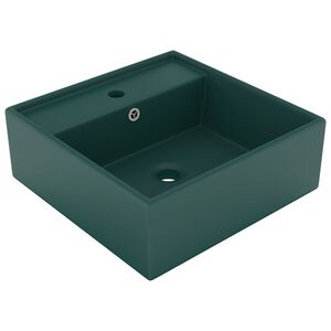 vidaXL Lavabo carr&eacute; &agrave; trop-plein Vert fonc&eacute; mat 41x41 cm C&eacute;ramique