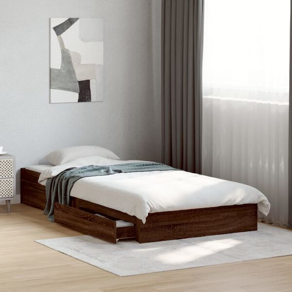 vidaXL Cadre de lit avec tiroirs sans matelas ch&ecirc;ne marron 90x200 cm