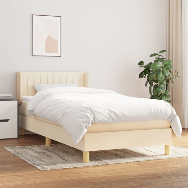 vidaXL Sommier &agrave; lattes de lit avec matelas Cr&egrave;me 100x200 cm Tissu