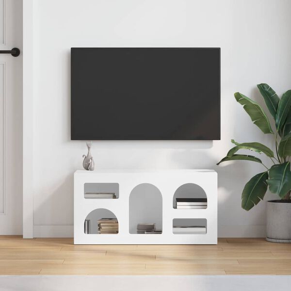 vidaXL Meuble TV Blanc 80 x 35 x 40 cm Bois d'ing&eacute;nierie
