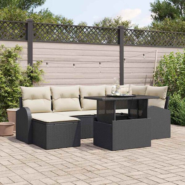 vidaXL Ensemble de canap&eacute; de jardin avec coussin 7 pcs Noir et cr&egrave;me
