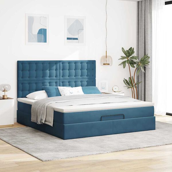 VidaXL Cadre de lit ottoman avec matelas bleu foncé 180x200 cm velours