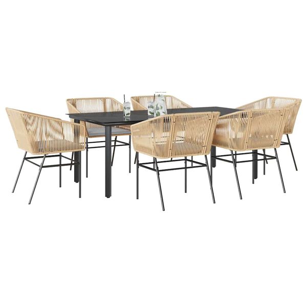 vidaXL Ensemble &agrave; manger jardin coussins 7pcs marron poly rotin verre