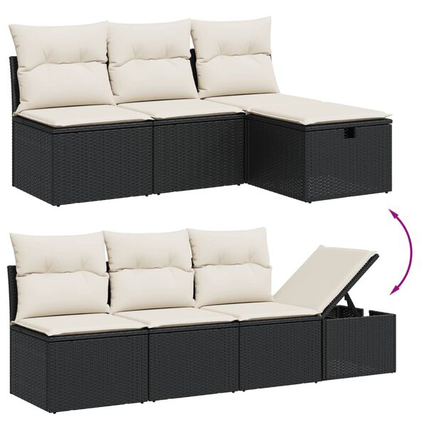 vidaXL Salon de jardin 8 pcs avec coussins noir résine tressée