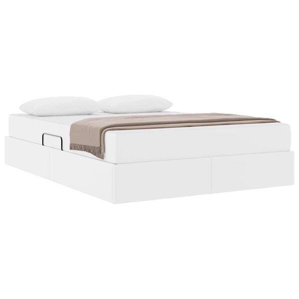 vidaXL Lit avec rangement et matelas avec matelas 2 pcs Blanc Cuir