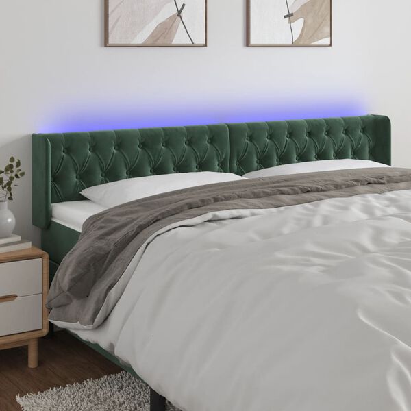 vidaXL T&ecirc;te de lit &agrave; LED Vert fonc&eacute; 183x16x78/88 cm Velours