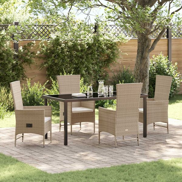 vidaXL Ensemble de salle à manger pour jardin 5 pcs Beige polyrotin