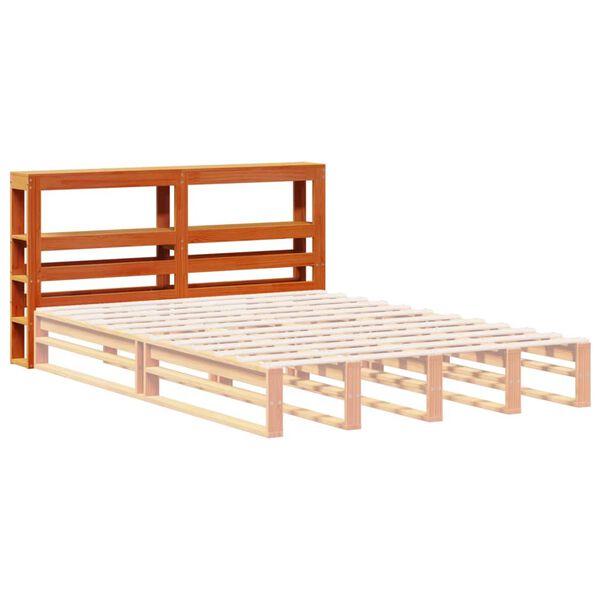 vidaXL T&ecirc;te de lit avec &eacute;tag&egrave;res marron cire 120 cm bois massif de pin