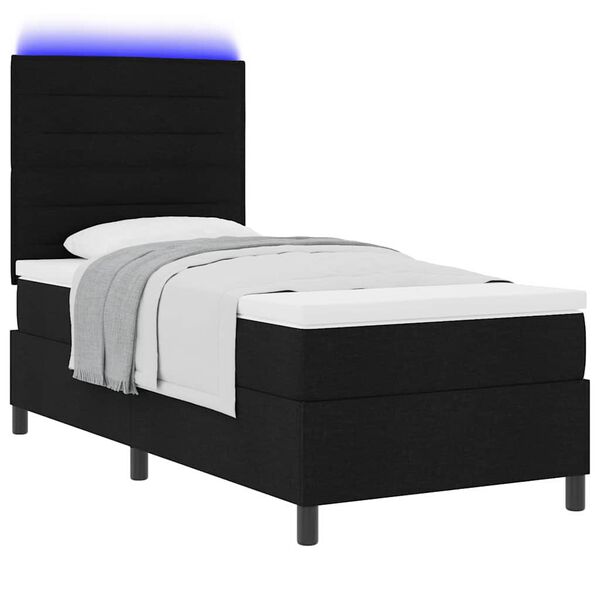 vidaXL Lit &agrave; ressorts avec matelas avec LED Noir 100 x 200 cm tissu