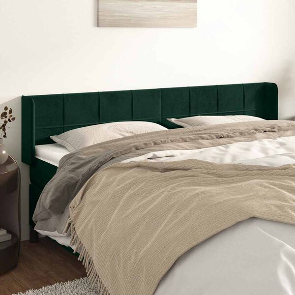 vidaXL T&ecirc;te de lit avec oreilles Vert fonc&eacute; 163x16x78/88 cm Velours