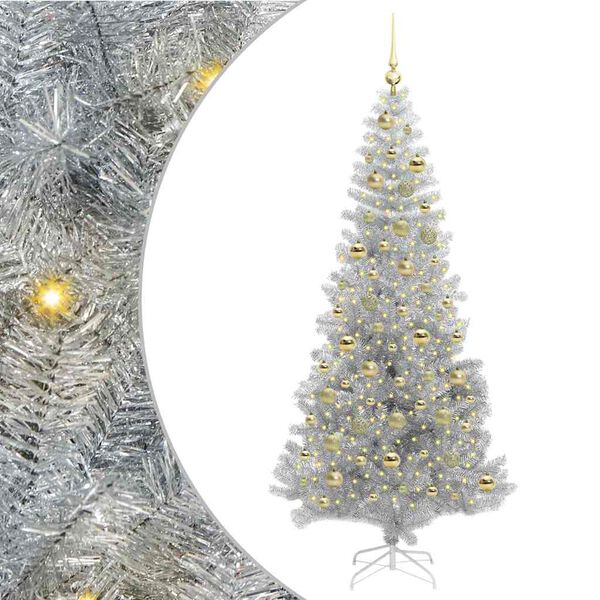 vidaXL Sapin de No&euml;l avec 300 LED avec support Argent 210 cm PET