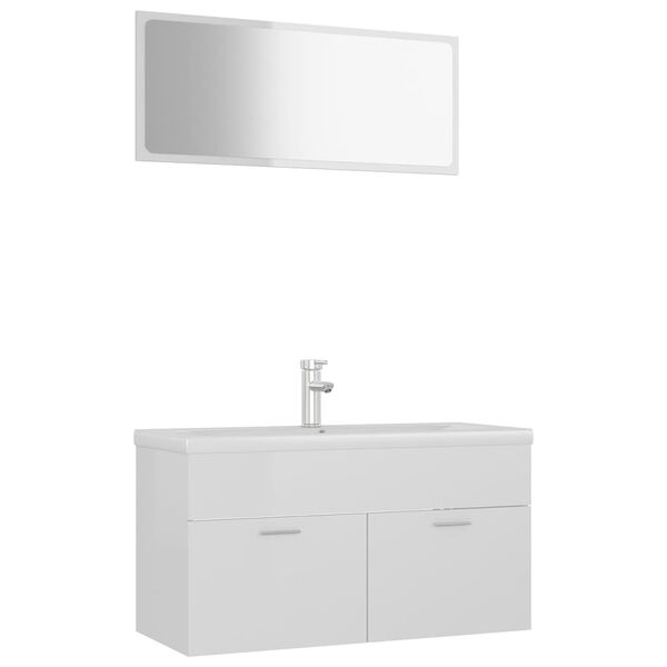 vidaXL Ensemble de meubles de salle de bain Blanc brillant Agglom&eacute;r&eacute;