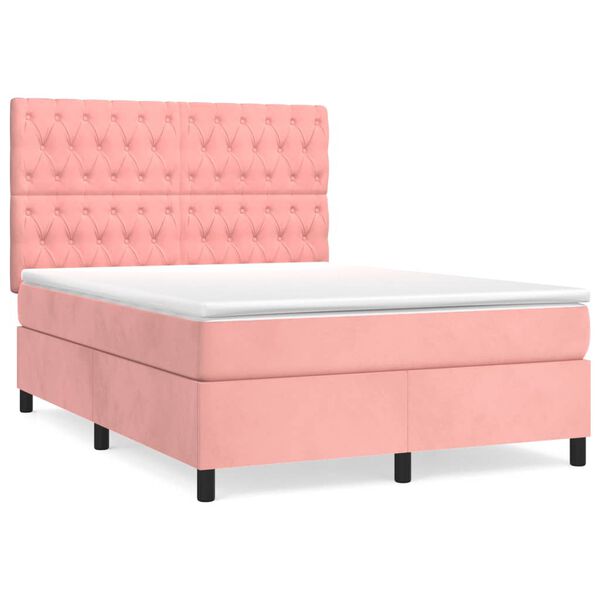 vidaXL Sommier &agrave; lattes de lit avec matelas Rose 140x200 cm Velours