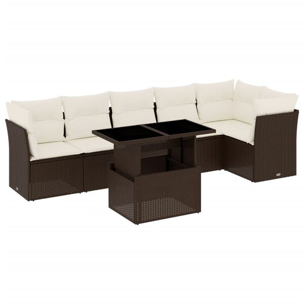 vidaXL Salon de jardin avec coussins 7 pcs marron r&eacute;sine tress&eacute;e