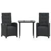vidaXL Ensemble de bistro 3 pcs avec coussins noir r&eacute;sine tress&eacute;e