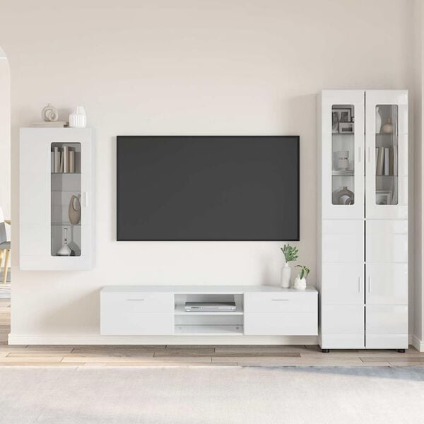 vidaXL Ensemble meuble TV avec tiroir Blanc brillant Bois d'ing&eacute;nierie