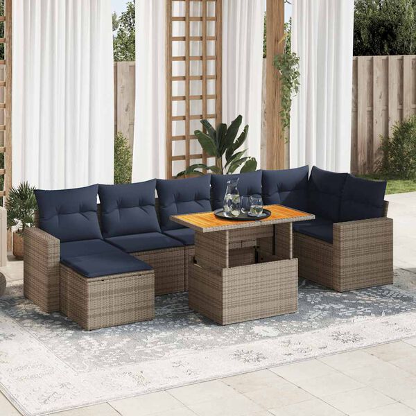 vidaXL Salon de jardin 8 pcs avec coussins gris r&eacute;sine tress&eacute;e