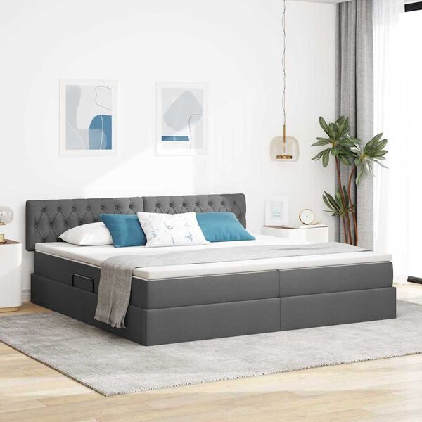 vidaXL Lit avec rangement et matelas Gris fonc&eacute; 200 x 200 cm