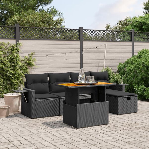 vidaXL Salon de jardin 6 pcs avec coussins noir r&eacute;sine tress&eacute;e