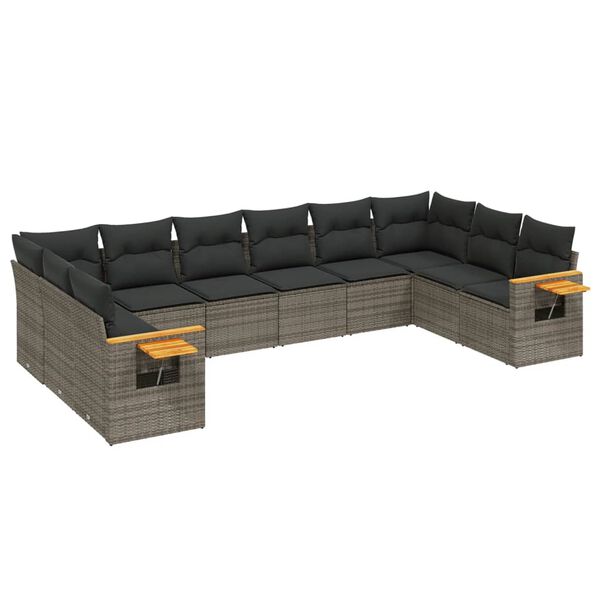 vidaXL Salon de jardin avec coussins 10 pcs gris r&eacute;sine tress&eacute;e