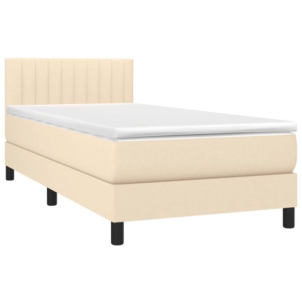 vidaXL Sommier &agrave; lattes de lit avec matelas LED Cr&egrave;me 90x200 cm Tissu