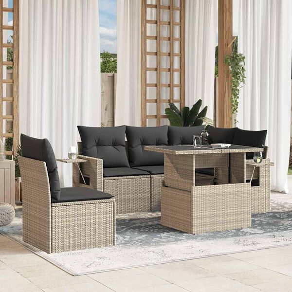 vidaXL Salon de jardin 6 pcs avec coussins gris clair r&eacute;sine tress&eacute;e