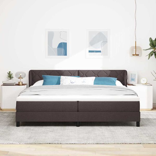 vidaXL Lit &agrave; ressorts avec matelas Marron fonc&eacute; 200 x 200 cm tissu