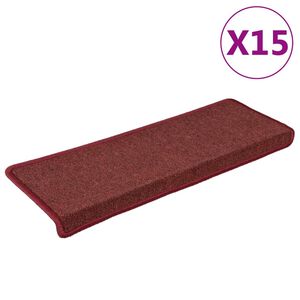 vidaXL Tapis d'escalier 15 pi&egrave;ces 65 x 21 x 4 cm Bordeaux Bordure rectangulaire