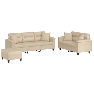 vidaXL Ensemble de canap&eacute;s 3 pcs avec coussins Cr&egrave;me Tissu microfibre