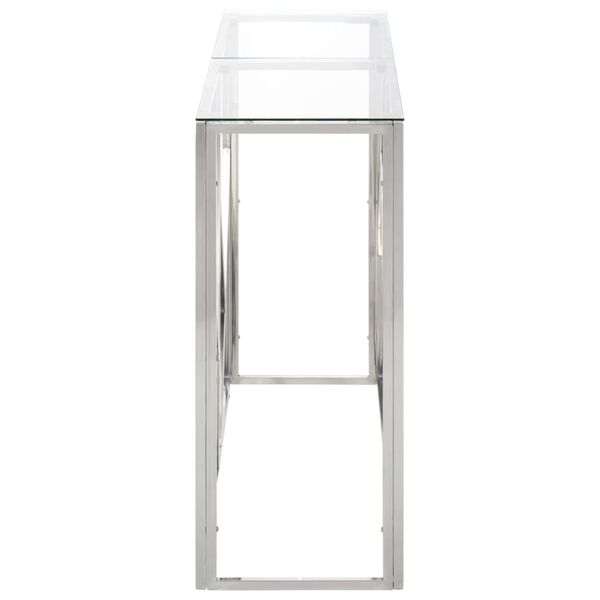 vidaXL Table console argent&eacute; acier inoxydable et verre tremp&eacute;