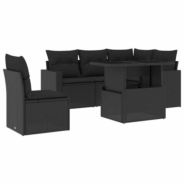 vidaXL Salon de jardin 6 pcs avec coussins noir r&eacute;sine tress&eacute;e
