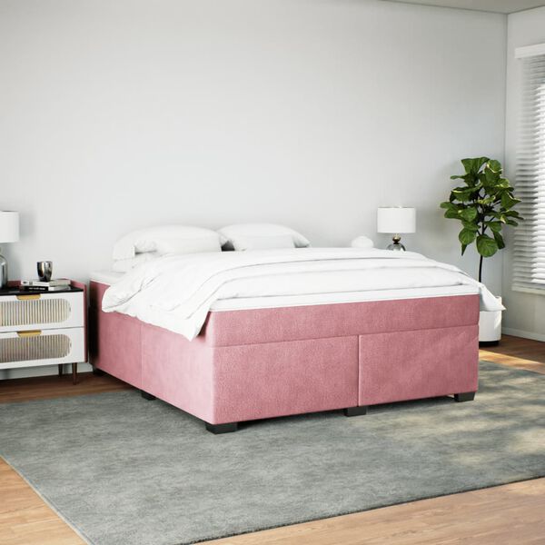 vidaXL Sommier &agrave; lattes de lit avec matelas Rose 180x200 cm Velours