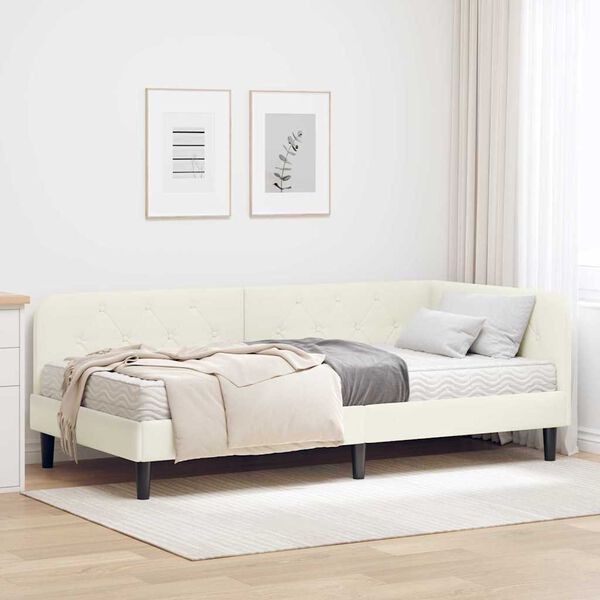 vidaXL Cadre de lit d'angle avec matelas Cr&egrave;me 100 x 200 cm Velours