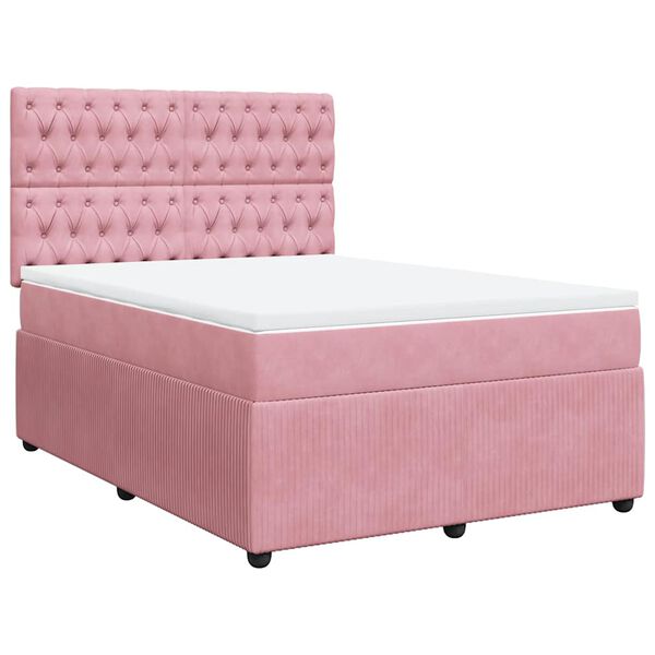 vidaXL Sommier &agrave; lattes de lit avec matelas Rose 140x200 cm Velours