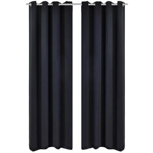 2 pcs Rideau Blackout Occultant Noir avec &OElig;illets en m&eacute;tal 135x245cm
