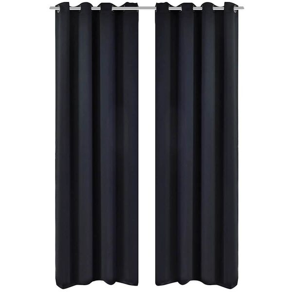 2 pcs Rideau Blackout Occultant Noir avec &OElig;illets en m&eacute;tal 135x245cm