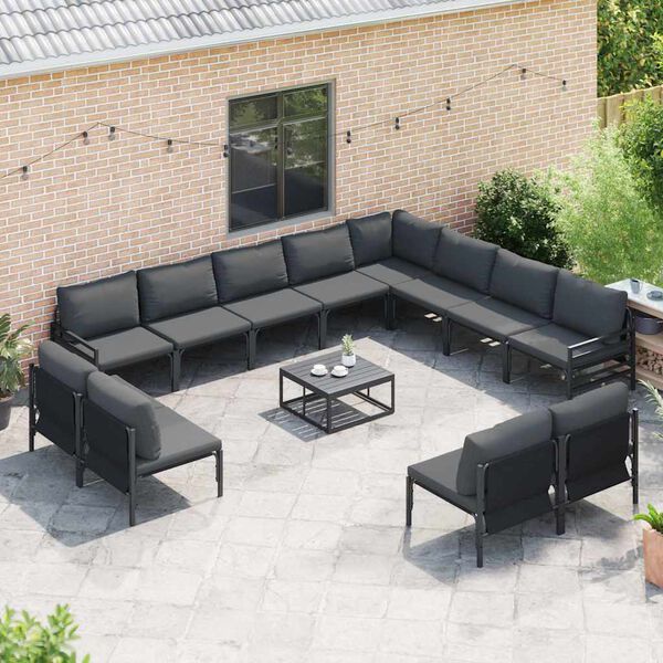 vidaXL Ensemble de canap&eacute; de jardin avec coussin 12 pcs Noir Acier