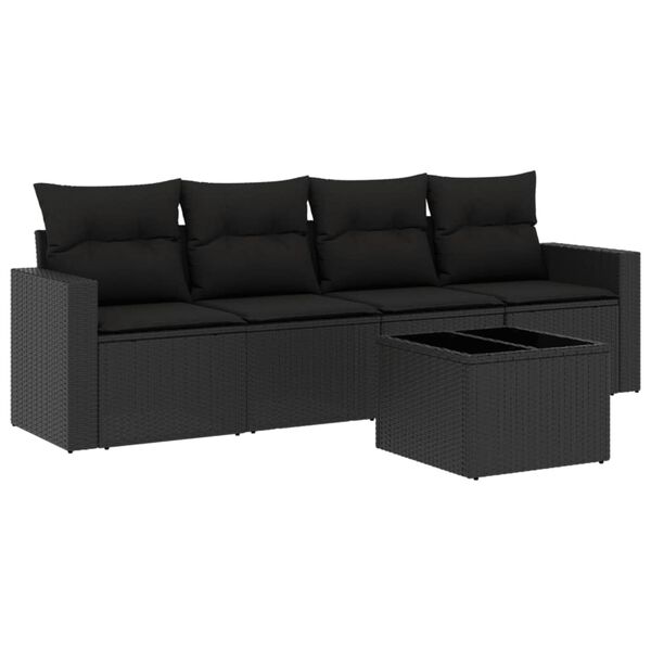 vidaXL Salon de jardin 5 pcs avec coussins noir r&eacute;sine tress&eacute;e