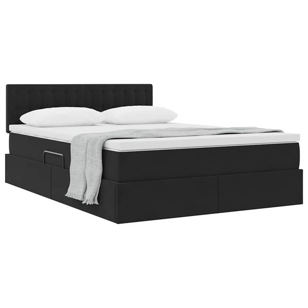 vidaXL Lit de Rangement avec matelas Noir 140 x 190 cm Velours