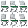 vidaXL Chaises pliantes 6 pi&egrave;ces avec coussins en bois d'acacia massif