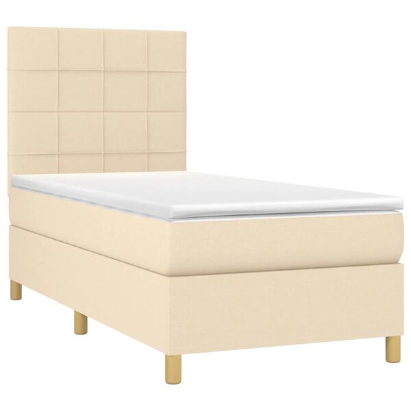 vidaXL Sommier &agrave; lattes de lit avec matelas Cr&egrave;me 100x200 cm Tissu