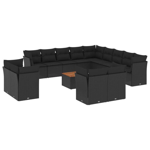 vidaXL Salon de jardin avec coussins 14 pcs noir r&eacute;sine tress&eacute;e