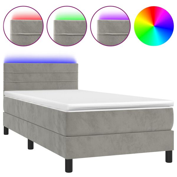 vidaXL Sommier &agrave; lattes de lit et matelas et LED Gris clair 80x200 cm