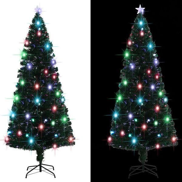 vidaXL Arbre de No&euml;l pr&eacute;-&eacute;clair&eacute; avec support et LED 210 cm fibre optique